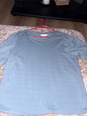 LC Lauren Conrad Light Blue Eyelet Short-Sleeve Blouse